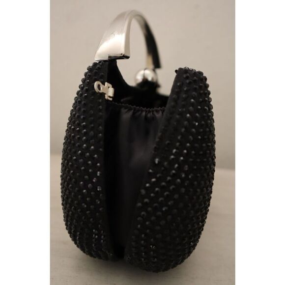 Nina Black Crystal Minaudiere w/Metal Handle & Detachable Drop-In Chain Strap - Picture 11 of 14